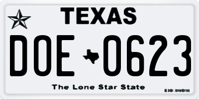 TX license plate DOE0623