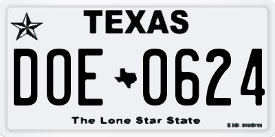 TX license plate DOE0624