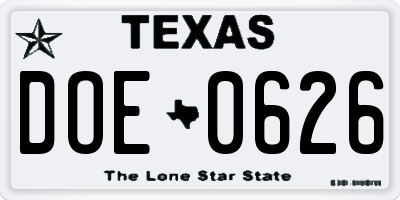 TX license plate DOE0626