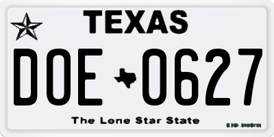 TX license plate DOE0627
