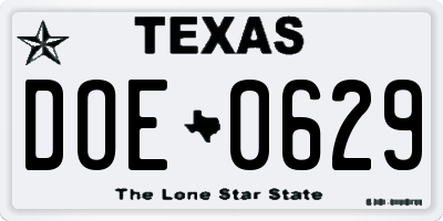 TX license plate DOE0629