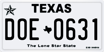 TX license plate DOE0631
