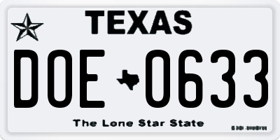 TX license plate DOE0633