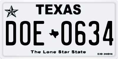 TX license plate DOE0634