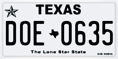 TX license plate DOE0635