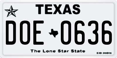 TX license plate DOE0636