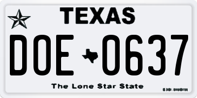 TX license plate DOE0637