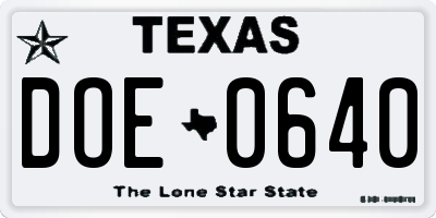 TX license plate DOE0640