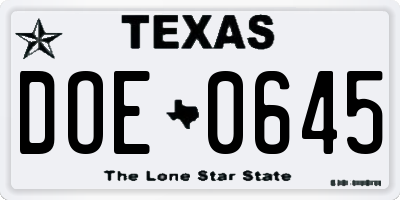 TX license plate DOE0645