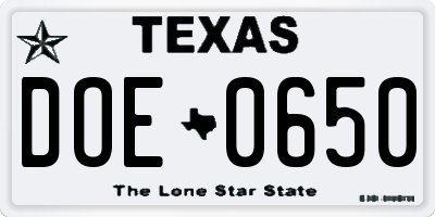 TX license plate DOE0650