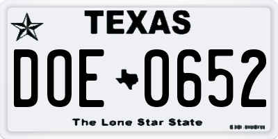 TX license plate DOE0652