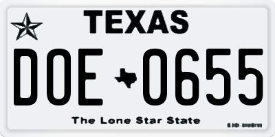 TX license plate DOE0655