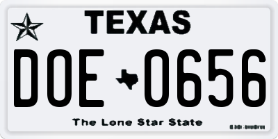 TX license plate DOE0656
