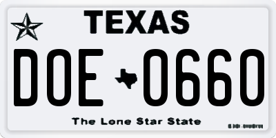 TX license plate DOE0660