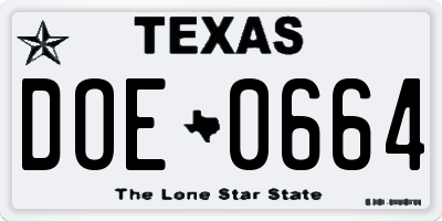 TX license plate DOE0664