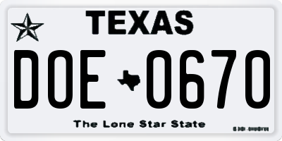 TX license plate DOE0670