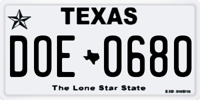 TX license plate DOE0680