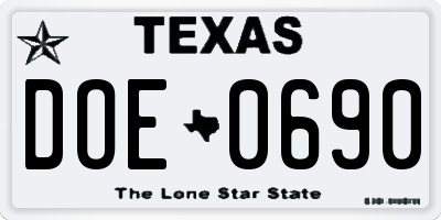TX license plate DOE0690