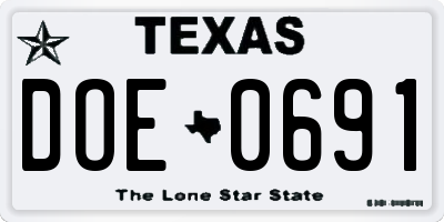 TX license plate DOE0691