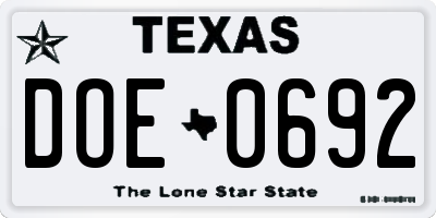 TX license plate DOE0692