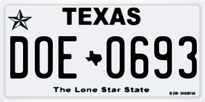 TX license plate DOE0693