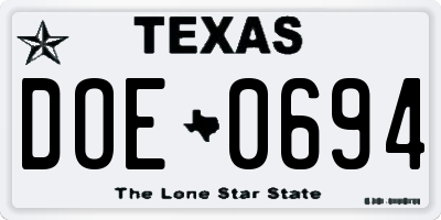 TX license plate DOE0694