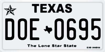 TX license plate DOE0695