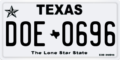 TX license plate DOE0696