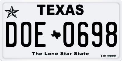 TX license plate DOE0698