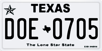 TX license plate DOE0705