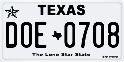 TX license plate DOE0708