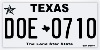 TX license plate DOE0710