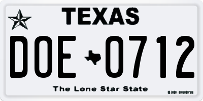 TX license plate DOE0712