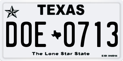 TX license plate DOE0713