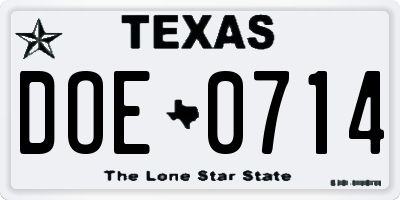 TX license plate DOE0714