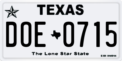 TX license plate DOE0715