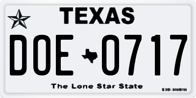 TX license plate DOE0717