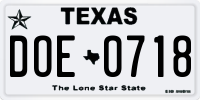 TX license plate DOE0718