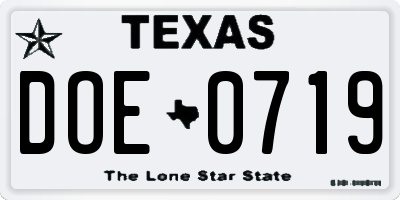 TX license plate DOE0719