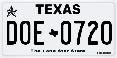 TX license plate DOE0720
