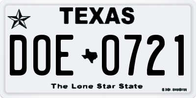 TX license plate DOE0721