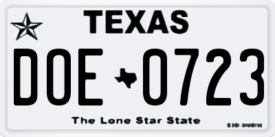 TX license plate DOE0723