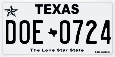 TX license plate DOE0724