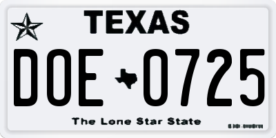 TX license plate DOE0725