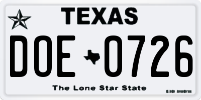 TX license plate DOE0726