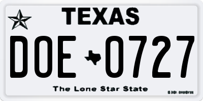 TX license plate DOE0727