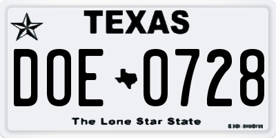 TX license plate DOE0728