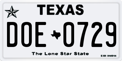TX license plate DOE0729