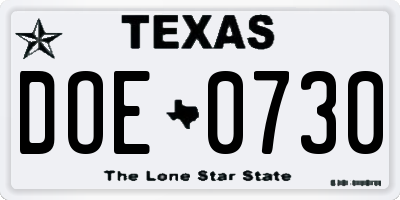 TX license plate DOE0730