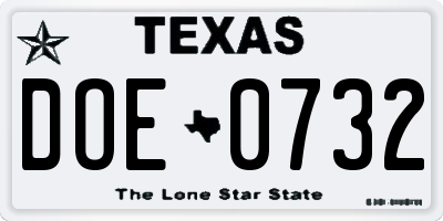 TX license plate DOE0732